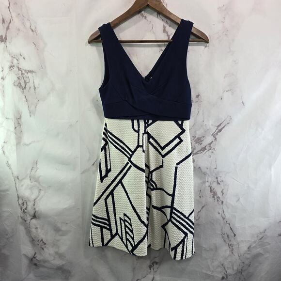 Anthropologie Dress Womens 2 P Navy White HD In Paris Ardmore Geometric - Picture 1 of 11